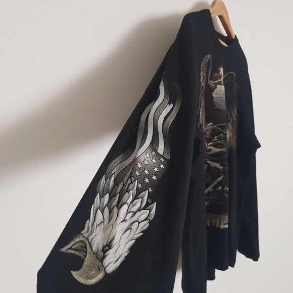 Vintage Rock Eagle "Feel the Thunder" Eagle Motorcycle Black Longsleeved T-Shirt - Picture 2 of 5